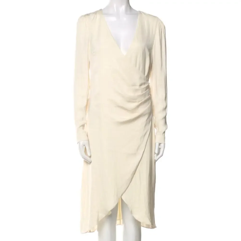 LPA Fabrizia Silky Ivory Cream Tulip Hem Wrap Midi Dress S NWT $248
